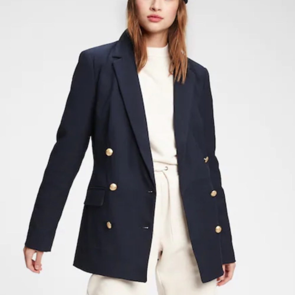 Gap navy double-breasted nautical blazer, size 0.